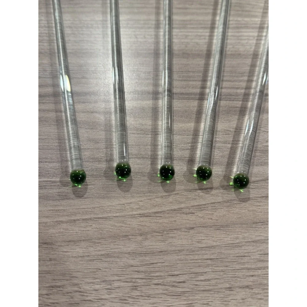 Hand Blown Glass‎ Watermelon Fruit Barware Swizzle Stir Sticks Set Lot of 5
